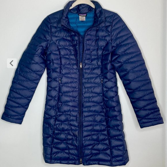 Patagonia Fiona Navy Long Quilted Parka Winter Walking Jacket - Picture 2 of 8